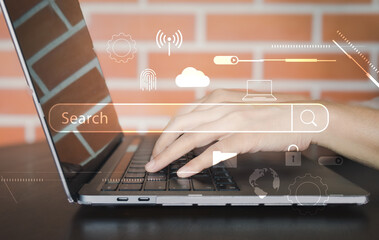 Working woman or business woman working with notebook.Search, surfing browsing information data in...