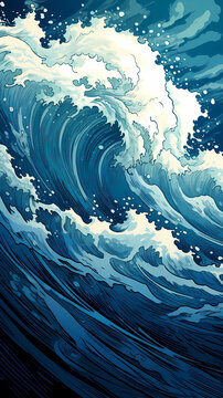 Hand drawn cartoon turbulent waves background illustration
