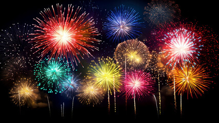 Beautiful colorful fireworks to celebrate Happy New Year and Merry Christmas.