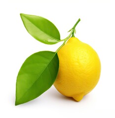Lemon with leaf isolated on white background.