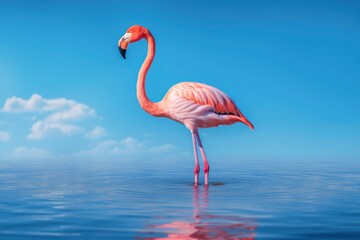 Pink Flamingo in the water.