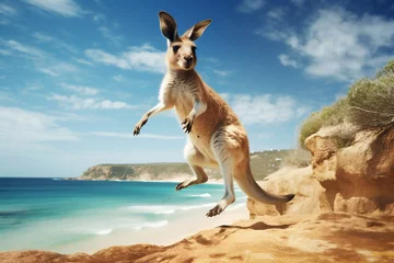 Schilderijen op glas Animal wildlife kangaroo australia summer nature cute © VICHIZH
