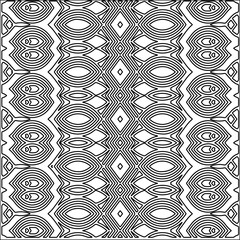 Black lines on white background.
Wallpaper with figures from lines. Abstract geometric black and white pattern for web page, textures, card, poster, fabric, textile. Monochrome repeating design. 