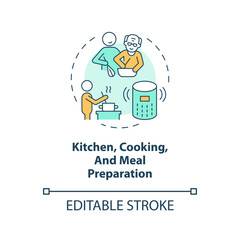 2D editable thin line icon kitchen cooking and meal preparation concept, isolated vector, multicolor illustration representing arena.