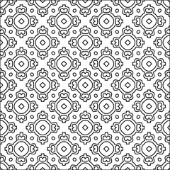 Black lines on white background.
Wallpaper with figures from lines. Abstract geometric black and white pattern for web page, textures, card, poster, fabric, textile. Monochrome repeating design. 