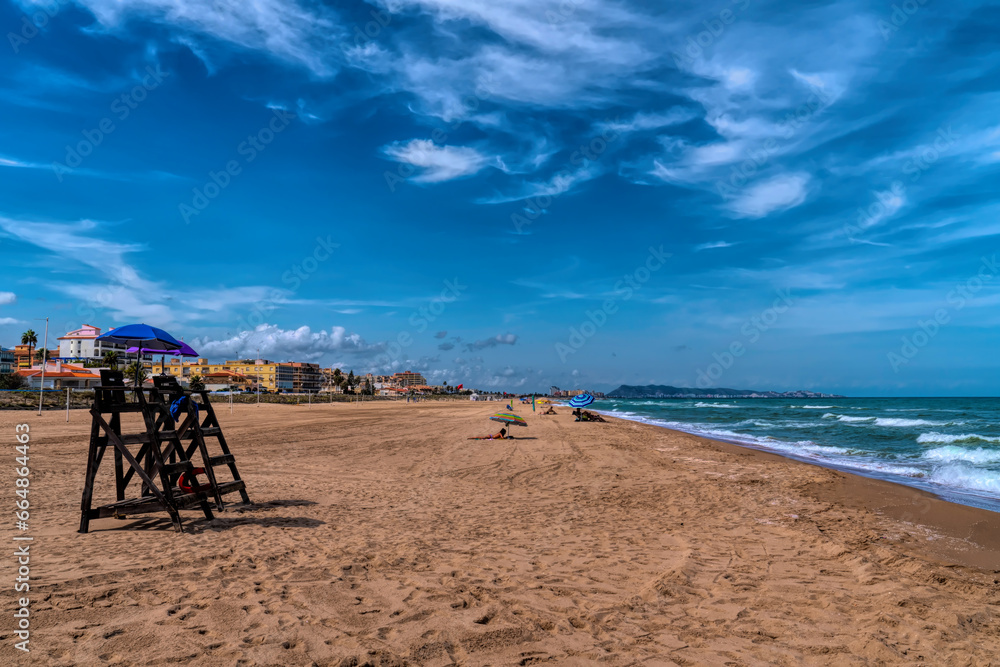 Wall mural Xeraco beach Spain with lifeguard tower between Gandia and Cullera 