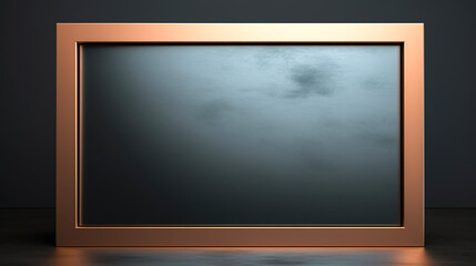 Grey rectangle in a bronze frame, geometric background with space for text.