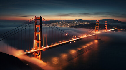 beautiful night view of a huge metal bridge