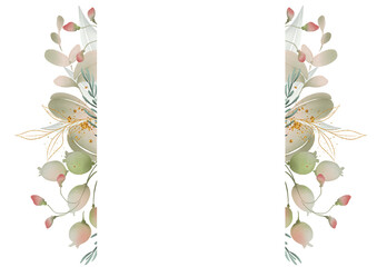 Watercolor Christmas floral frame with flowers and branches