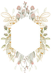 Watercolor Christmas floral frame with flowers and branches