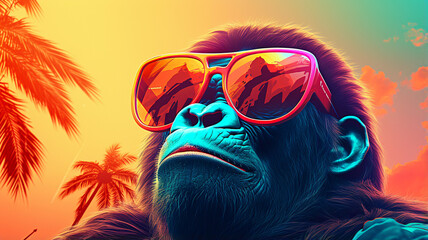 3 d rendering of an attractive male monkey with sunglasses - obrazy, fototapety, plakaty