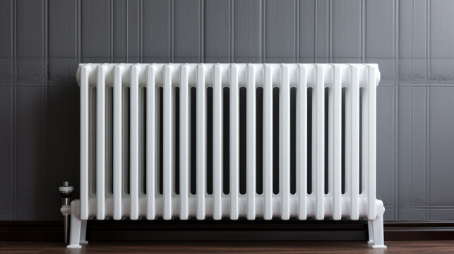 Home heating radiator close-up. Modern central heating battery. Pipe pattern.