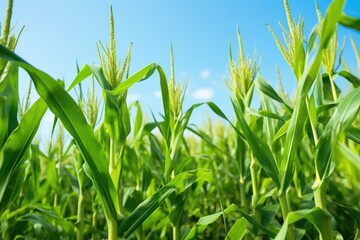 Fototapeta premium closeup of healthy ripe corn ears in field
