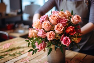 a close-up of a decorating floral bouquet with roses