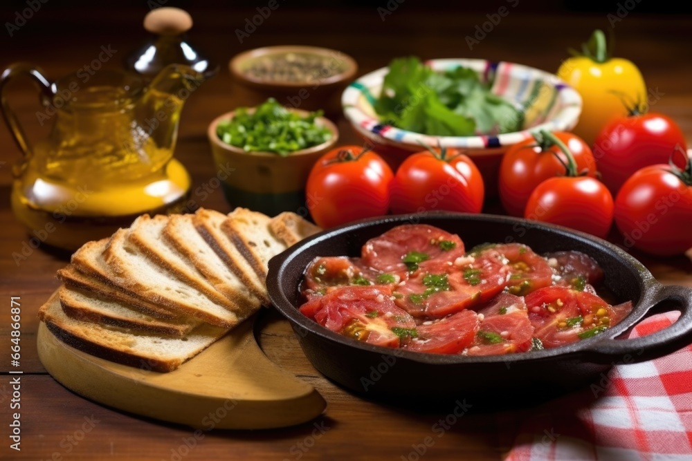 Poster tomato salad served alongside argentinian asado