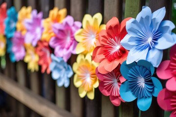 a garland of colorful paper flowers