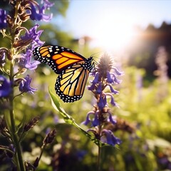 A vibrant monarch butterfly perched on a blooming wildflower, captured in full ultra HD.