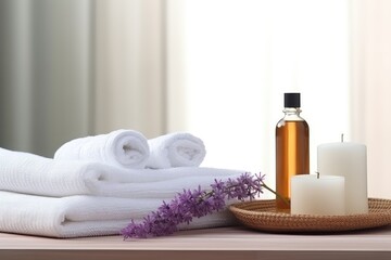Beauty Treatment Items For Spa Procedures Arranged On White Wooden Table