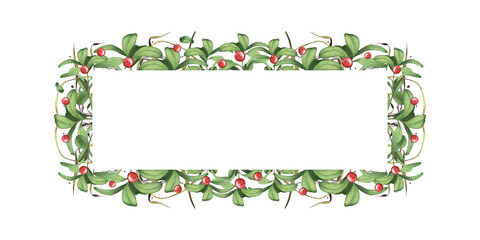 Cranberry. Wild berries. Watercolor illustration of wild berries with twigs. Horizontal banner. For background design, textile