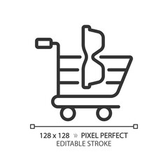 2D pixel perfect editable black eyeglasses with shopping cart icon, isolated simple vector, thin line illustration representing eye care.