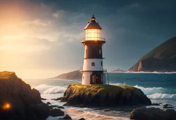 Rolgordijnen lighthouse at sunset © emdadul