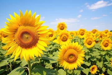 rows of blooming sunflowers in a field
