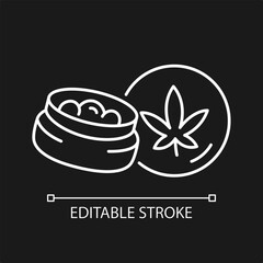 2D pixel perfect editable white hemp seeds icon, isolated vector, thin line illustration representing cannabis.