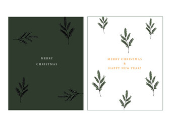Merry Christmas cards set, poster, banner, social network, instagram stories template, facebook template, sale background, web, tree illustration, hand drawing