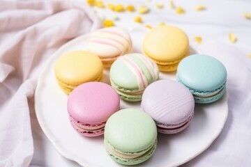 Obraz premium french macarons in pastel colors on marble surface