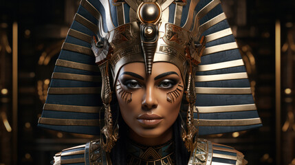 Cleopatra, Queen of Ancient Egypt, in golden attire, as Queen and Pharaoh, Generative AI - obrazy, fototapety, plakaty