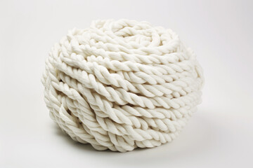 Obraz premium In a detailed closeup, a coiled length of white yarn showcases the textured nature of this crafting material, perfect for knitting and textile work.