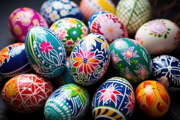 Fototapeta na wymiar easter eggs painted in various colors and patterns