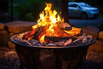 a glowing fire pit prepared for cremation - obrazy, fototapety, plakaty