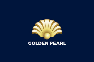 Gold Shell Pearl Logo Seashell Wedding Luxury Fashion Design style Vector Template.