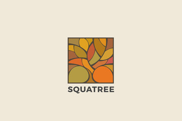 Autumn Square Tree Logo Abstract Design Luxury Jewelry Wellness Style Vector template.