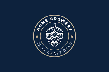 Hop Logo Vintage Label Badge Engraving Design Style Vector Beer Brewery template.
