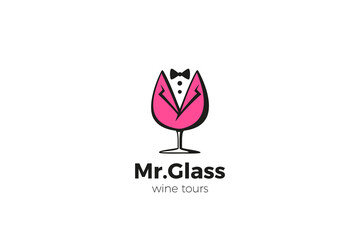 Glass in Suit Smoking Logo Party Celebration Design vector template.