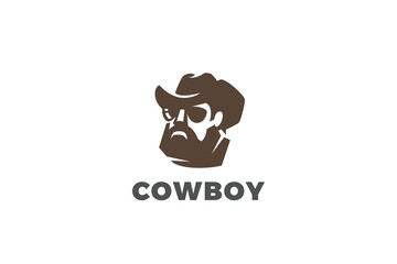 Cowboy Logo Head Face in Hat Silhouette vector design Negative space style.