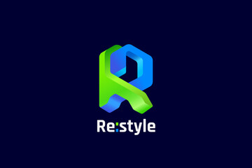 Letter R Logo 3D Futuristic Technology Style Vector.