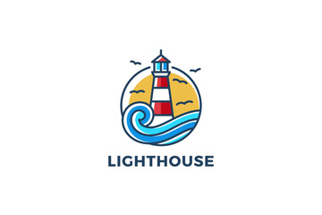 Lighthouse Logo Abstract Design Vector template Linear Outline Colorful Style.