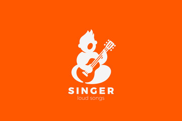 Guitarist Singing Logo Vector Design Negative Space style.