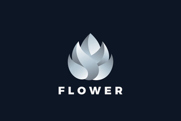 Flower Logo Abstract Luxury Design Metallic Style vector.