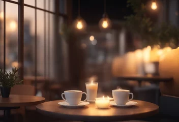 Raamstickers cup of coffee on the table © emdadul
