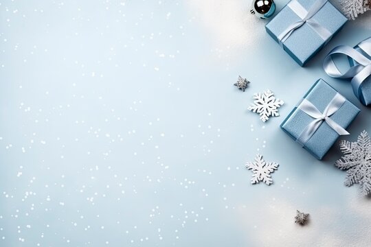 Christmas concept. Top view photo of the big present box with ribbon.