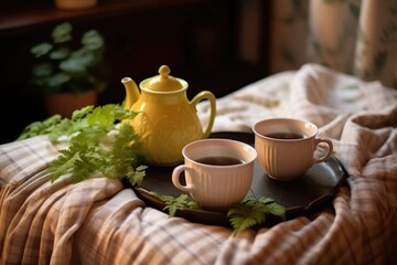 pair of teacups and pot on a cozy afternoon