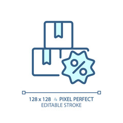 2D pixel perfect editable blue tags with percentage icon, isolated monochromatic vector, thin line illustration representing discounts.