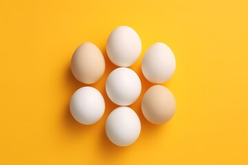 several eggs are arranged in a row on a yellow back screen. Generative AI
