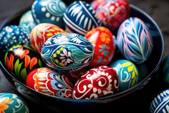 easter eggs painted with vibrant colors and patterns