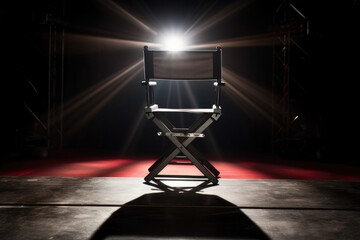 spotlight shining on an empty movie set chair - obrazy, fototapety, plakaty
