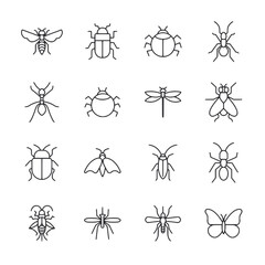 Set of bugs and insect icon for web app simple line design - obrazy, fototapety, plakaty